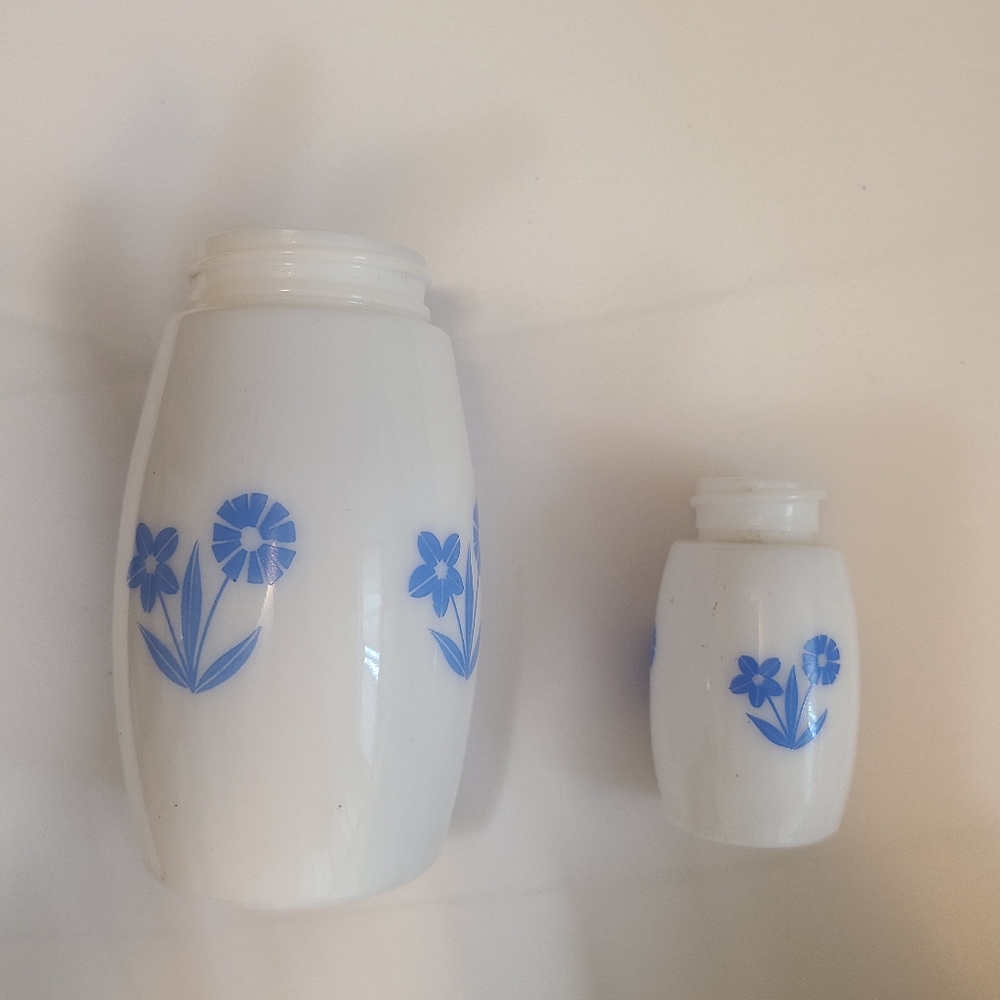 Set/2 vintage Corningware glass jars, cornflower
